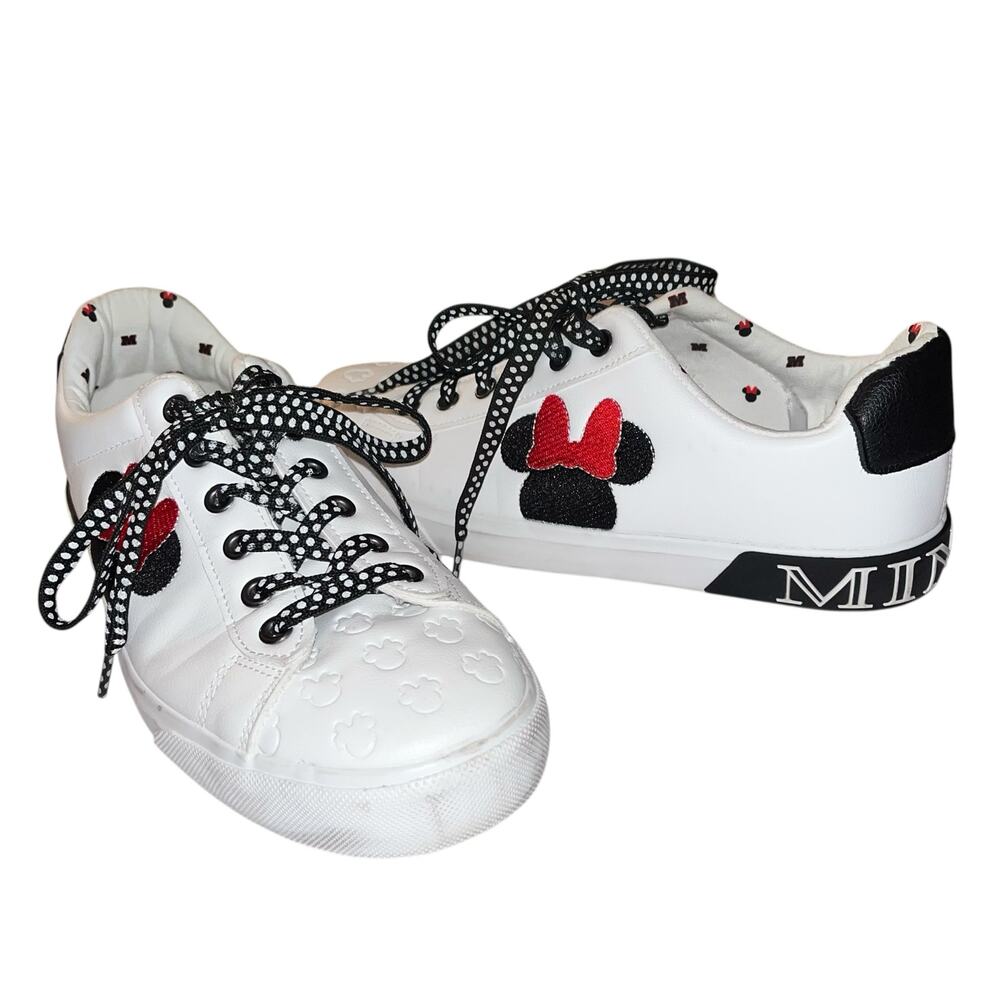 Disney Minnie Mouse Sneakers by Ground Up White Black Polka Dot Lace Women’s Sz8